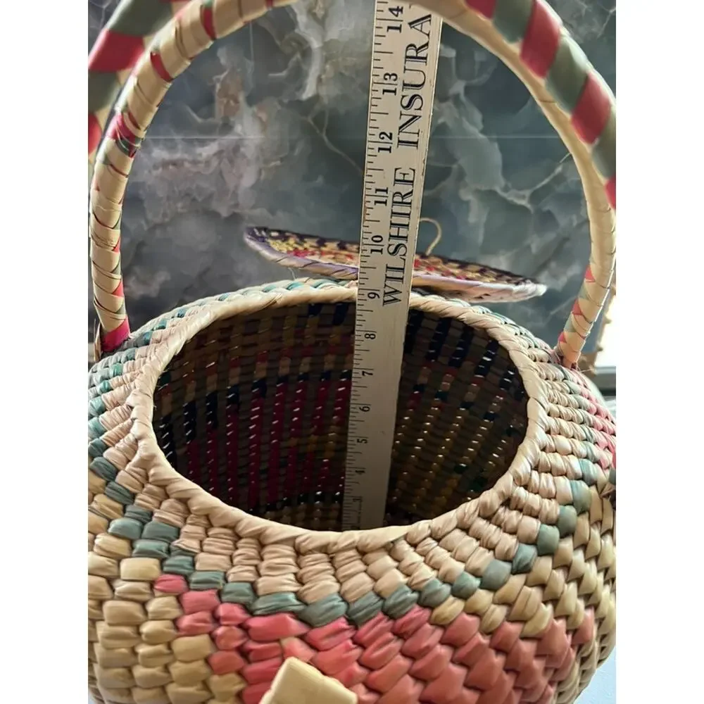 Handwoven Large Basket with Lid Double Handles
